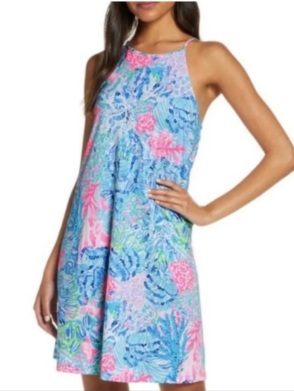 Lilly Pulitzer Sleeveless Midi Dress in Blue, Pink and Green L